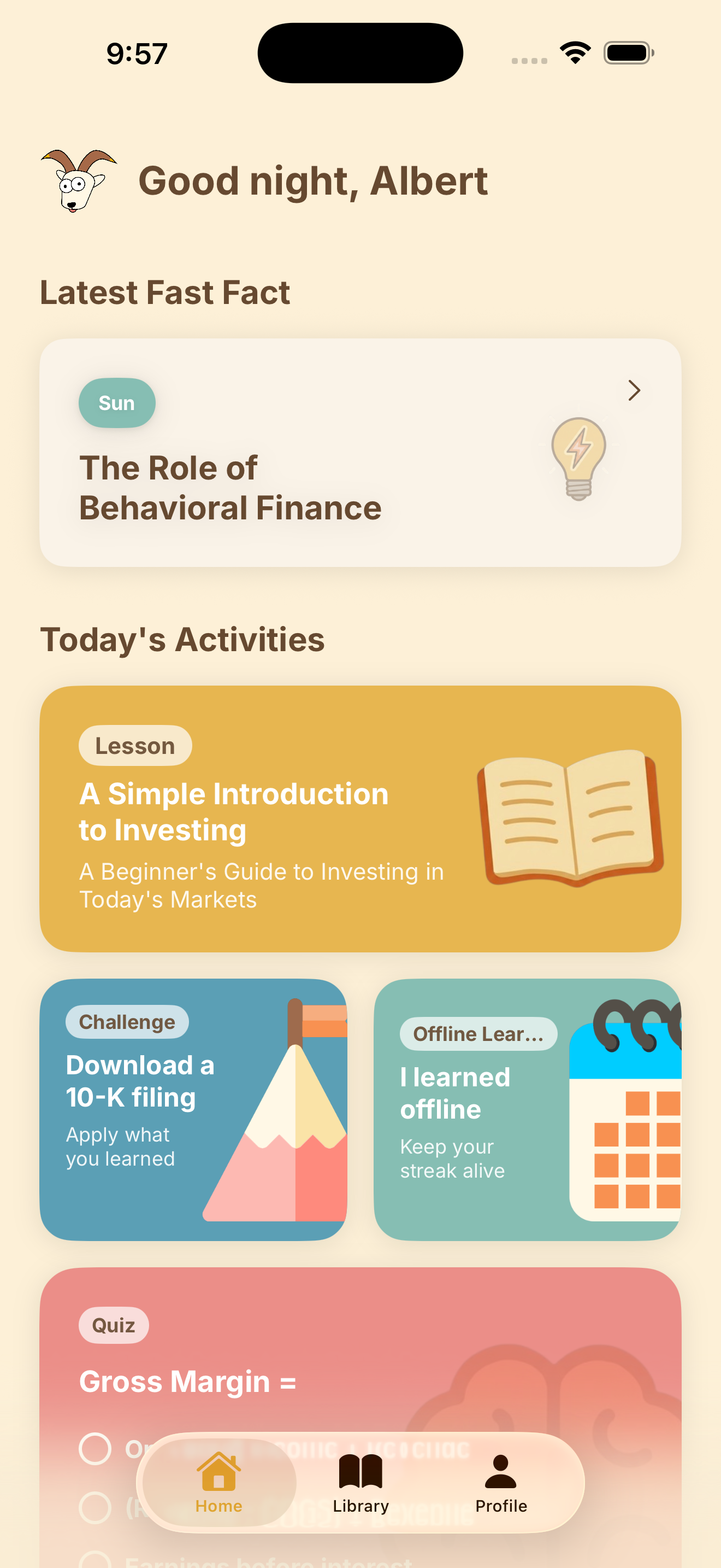 Curious Goat dashboard screen